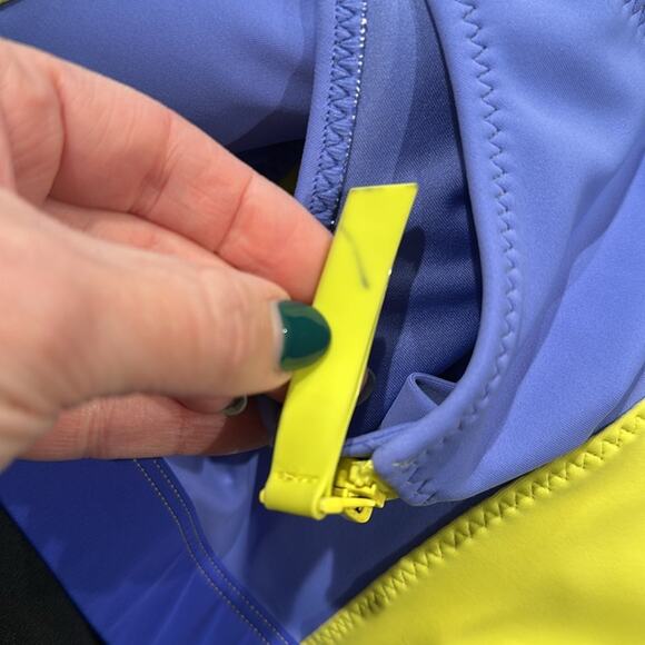 FABLETICS Purple Yellow‎ Zip-Front Racerback Shaping Compression Swim Top Size L - Picture 9 of 11